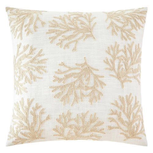 Coastal Decorative Pillow - Beige Coral Embroidered