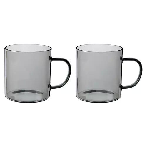 2 Pack Grey Glass Coffee Mugs