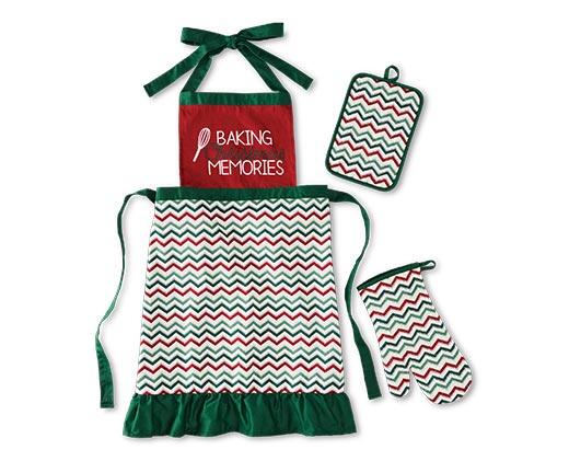 Merry Moments 
 3 Pc Apron, Oven Mitt and Potholder Set