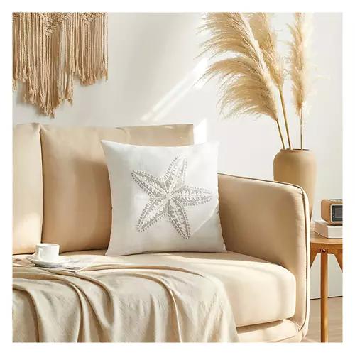 Coastal Decorative Pillow - Beige Starfish Embroidered