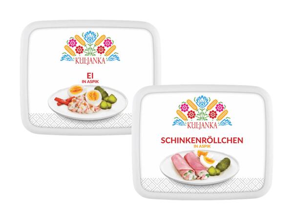 Ei oder Schinkenröllchen in Aspik