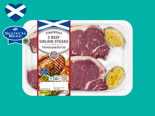 Birchwood 2 British Beef Sirloin Steaks with Peppercorn Butter