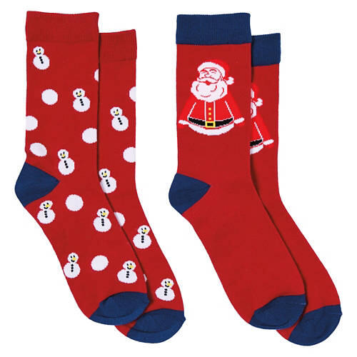 2 Pack Ladies Holiday Socks - Santa/Red, 4-10