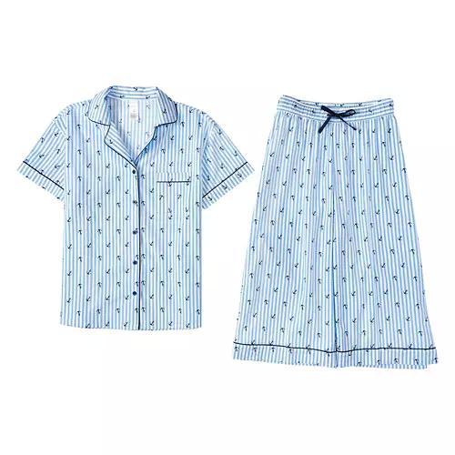 Ladies Seersucker Pajama Set - Blue, M