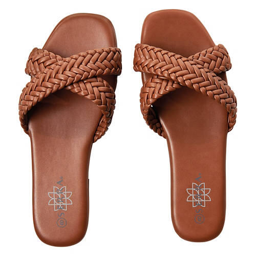 Ladies Woven Slide Sandals - Brown, 8