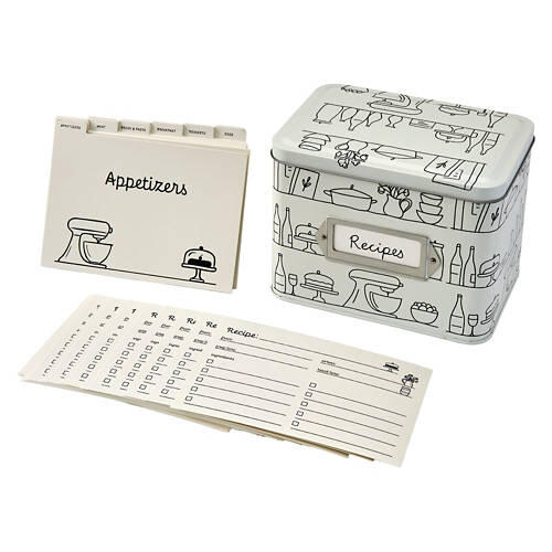 50 Recipe Cards Tin - White