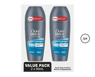 Dove Antiperspirant Roll-On Deodorant for Men or Women 2 x 50ml