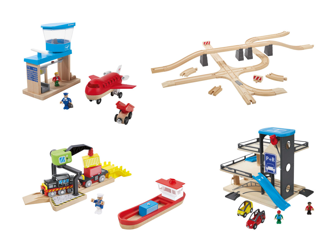 Aéroport, 18 pièces/ Port de fret, 12 pièces/ Parking, 10 pièces/ Set complémentaire de rails, 34 pièces