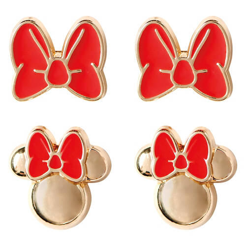 Minnie Character Red Bow Earrings, Gold