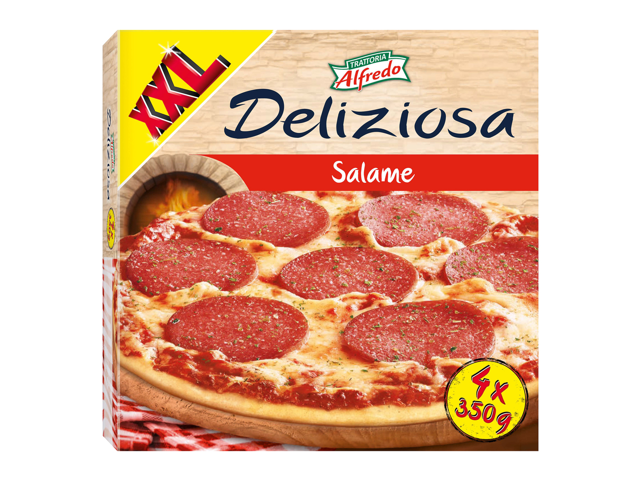 Pizza con salame XXL cotta nel forno di pietra