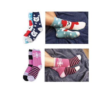 Serra Ladies' 2-Pair Fuzzy Slipper Socks