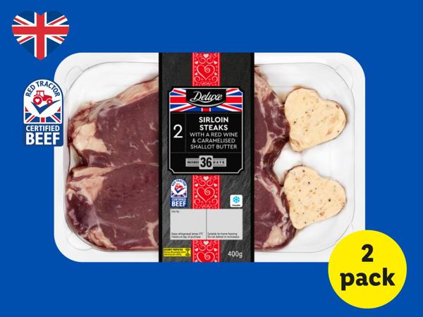 Deluxe 2 British Beef Sirloin Steaks with Heart-Shaped Butter