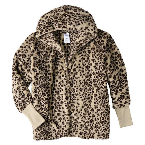 Ladies Sherpa Hoodie Jacket - Leopard, L/XL