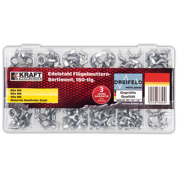 Edelstahl-Flügelmuttern-Sortiment 150-teilig