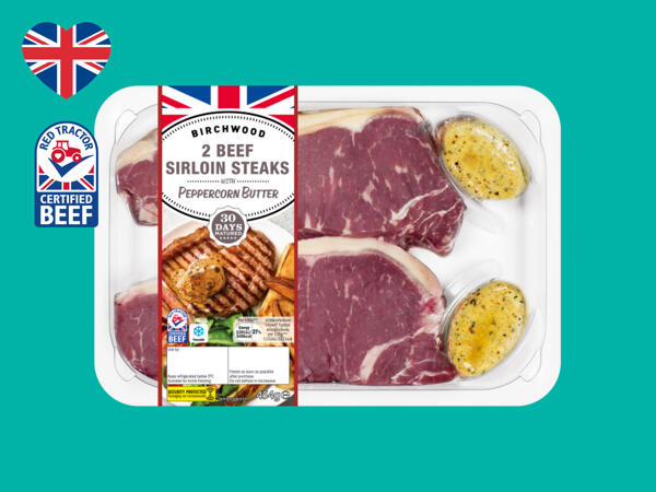 Birchwood 2 British Beef Sirloin Steaks with Peppercorn Butter