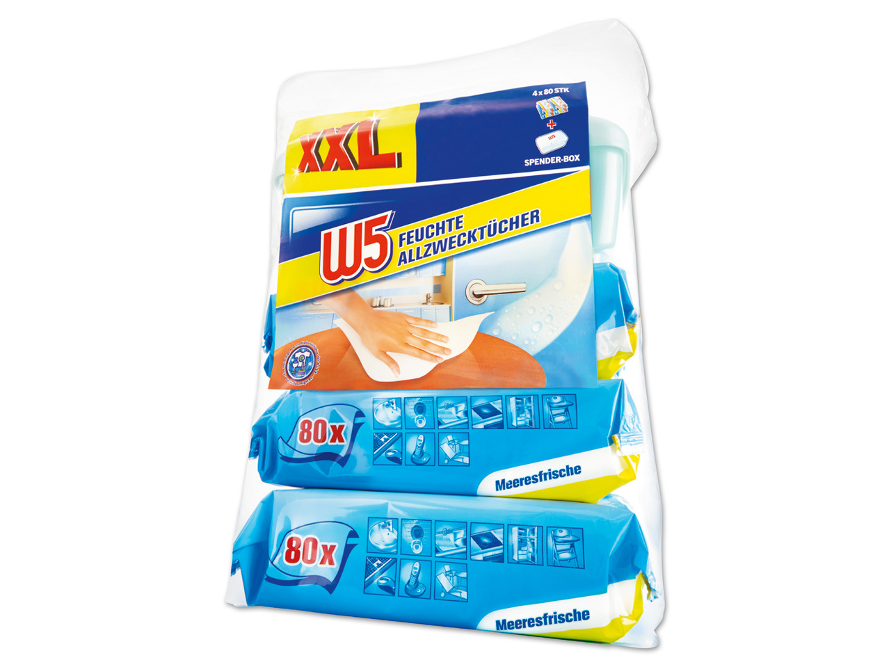 W5 Feuchte Allzwecktücher 4x 80 Stk. + Spenderbox