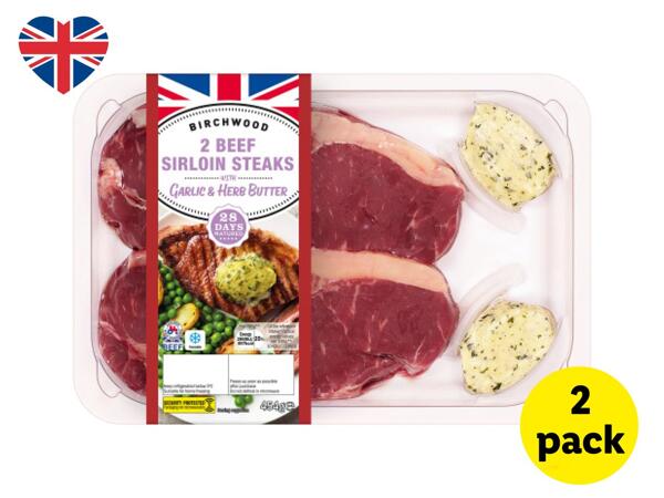 Birchwood 2 British Beef Sirloin Steaks with Garlic & Herb Butter