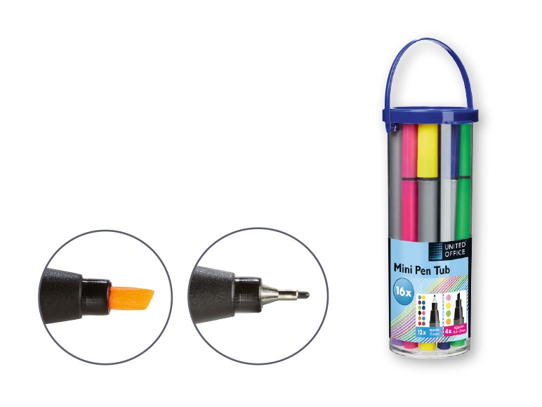United Office(R) Fineliner/ Highlighter Set Mini Pen Tub