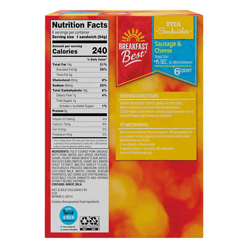Sausage & Cheese Pita Sandwiches, 6 count