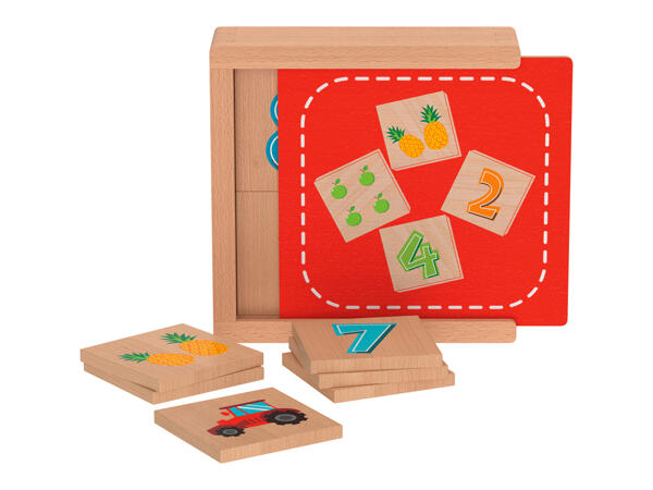 Wooden Learning Game "Memory, Maths, Tangram, Alphabet, Time"