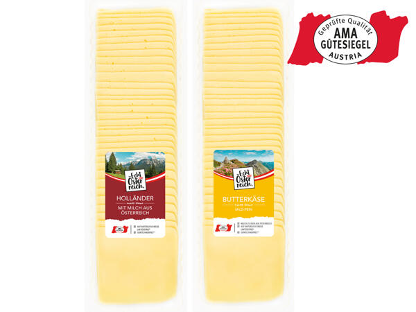 Butterkäse oder Käse nach Holländer Art in Scheiben