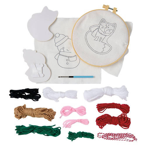 2 Pack Punch Needle Ornaments Kit - Snowman/Fox