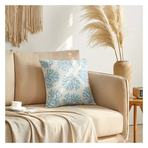 Coastal Decorative Pillow - Blue Coral Embroidered