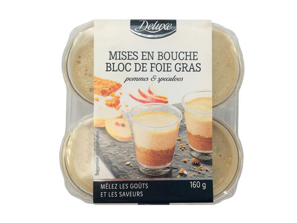 4 mises en bouche bloc de foie gras pommes et spéculoos