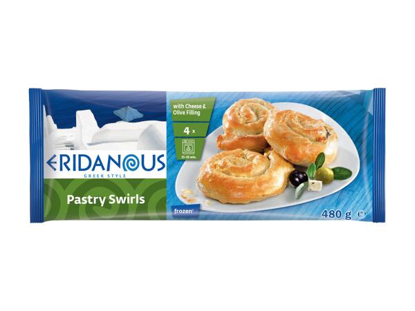 Phyllo pastry swirls with cheese&olive filling