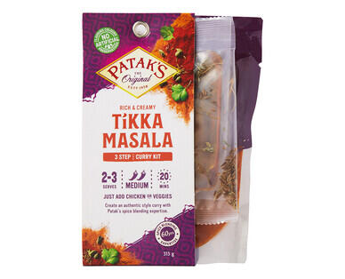 Patak's Indian Meal Kits Creamy Coconut Korma 313g or Creamy & Rich Tikka Masala 315g