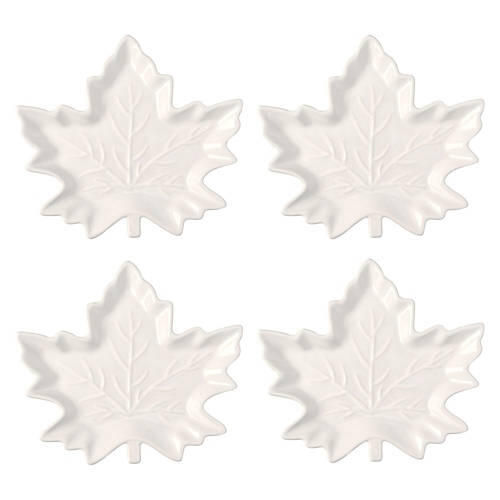 4 Pack Fall Appetizer Plates - White Leaf