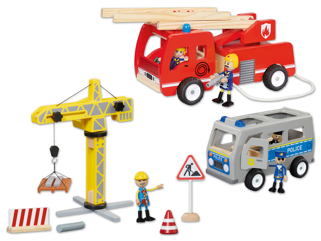 PLAYTIVE JUNIOR(R) Holzfahrzeug mit Biegepuppen