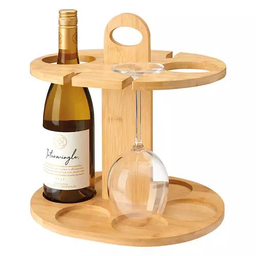 Wine Bottle and Glass Caddy - Bamboo