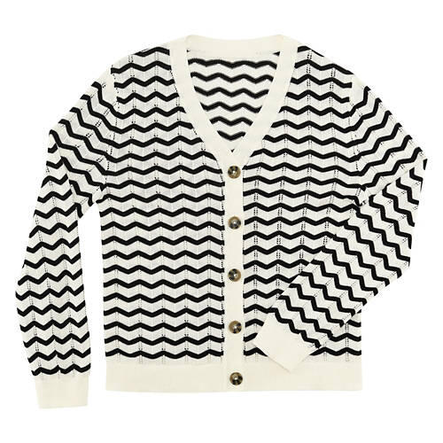 Ladies Pointelle Cardigan - Striped, XL