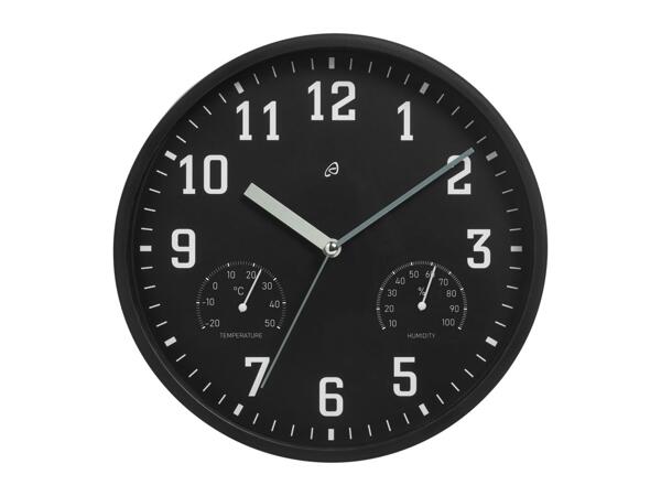 Auriol Wall Clock with Temperature & Humidity - Black