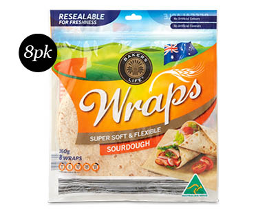 Garlic Flavoured, Rye or Sourdough Wraps 8pk/360g