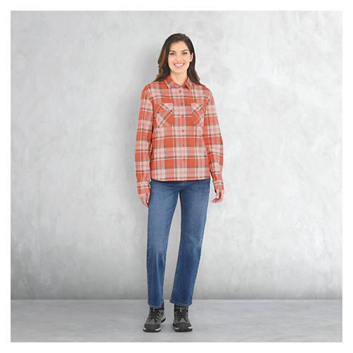 Ladies Flannel Shirt - Coral, XL