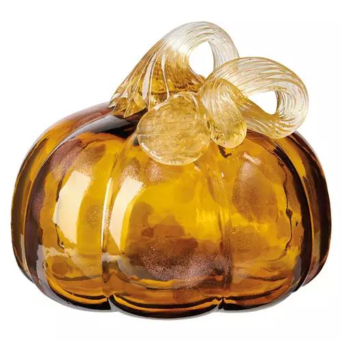 Handcrafted Glass Pumpkin, Amber Taupe