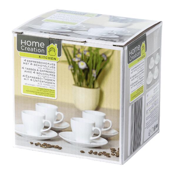 HOME CREATION KITCHEN(R) 				Espressokopjes met schoteltje, 4 st.