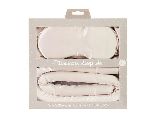 Satin Pillow Cases, Eyemask & Satin Hair Roll Set - Grey