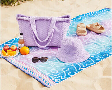 Terry Jacquard Beach Towel or Bag and Hat Set