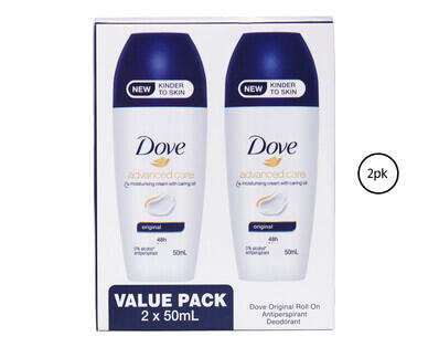 Dove Antiperspirant Roll-On Deodorant for Men or Women 2 x 50ml