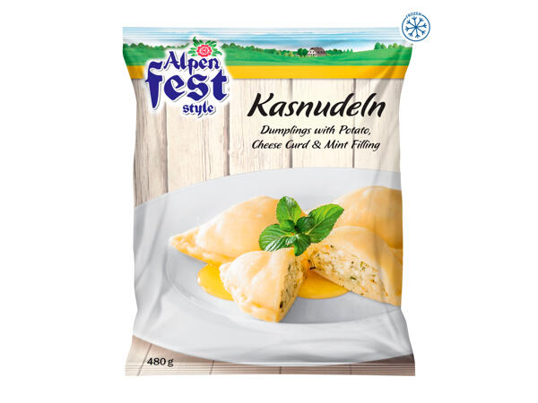 Alpenfest Style Kasnudeln Dumplings with Potato, Cheese Curd & Mint Filling