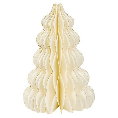 Set of 2 Holiday Paper Trees, Cream with Gold Accent