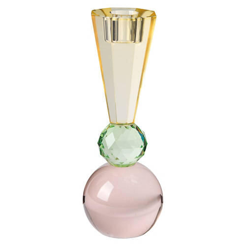 Cut Glass Candle Holder, Yellow/Green/Pink