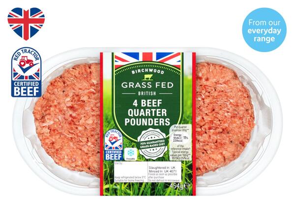 Birchwood 4 Beef Quarter Pounders Grass Fed