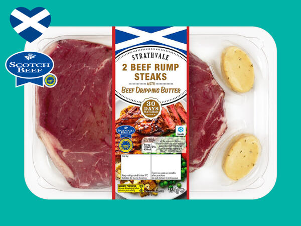 Strathvale 2 Scotch Beef 30-Day Matured Rump Steaks with Beef Dripping Butter