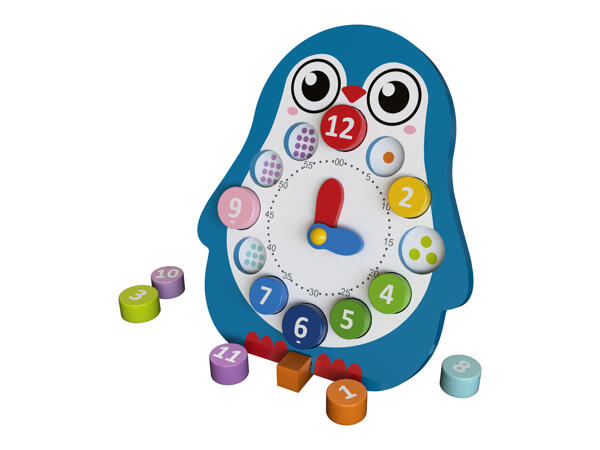 Wooden Learning Game "Stack and Count Toy, Teaching Clock, Table Top Easel"