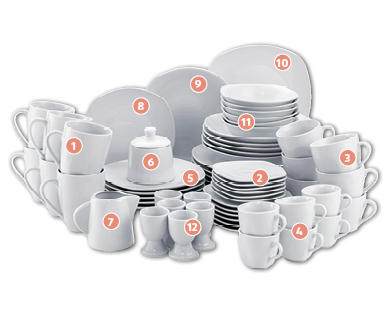 CROFTON(R) Lot de vaisselle en porcelaine, 62 pièces