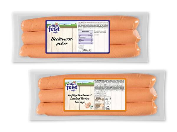 Røgede bockwurstpølser